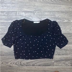 Crop Top with Heart Design and Puffy Sleeves